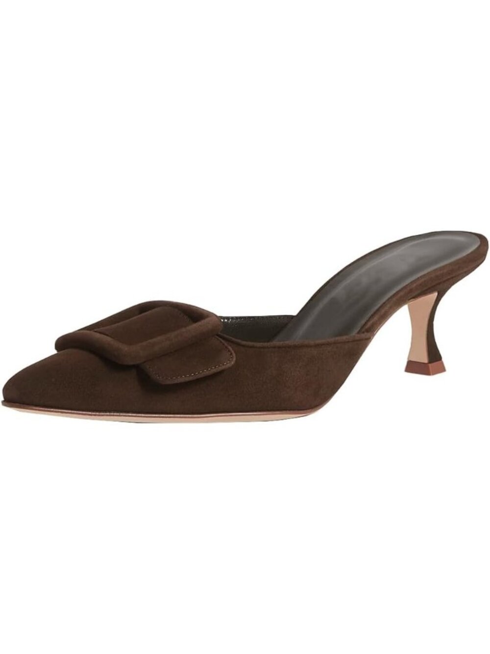 Women's Chocolate-Brown Suede Pointed Toe Backless Kitten Heel Mules